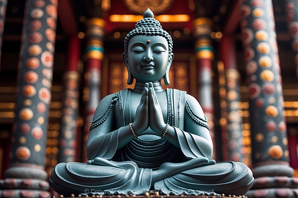 Praying Buddha Statue In Buddhist Temple