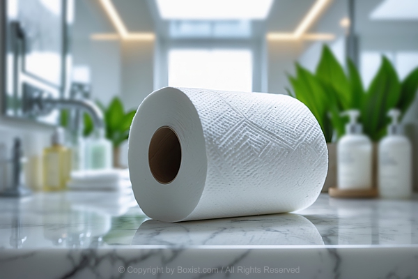 Rolled White Toilet Paper On Marble Surface