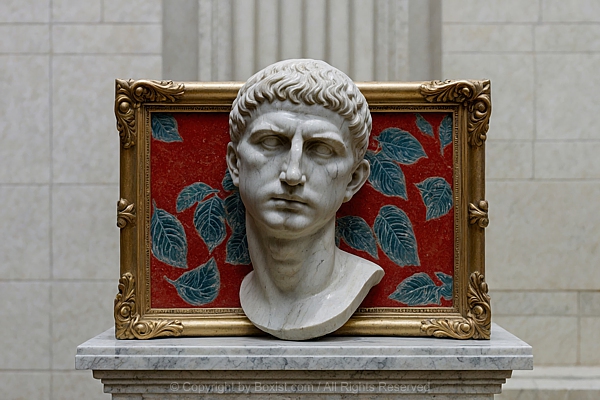 Portrait Of Emperor Augustus Marble Bust Displayed