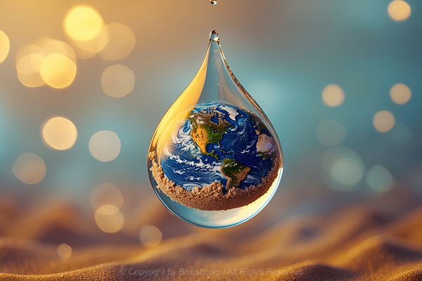 Water Droplet With Earth Inside On Sand