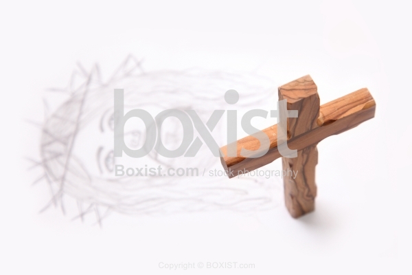 Wooden Cross and Jesus Sketch