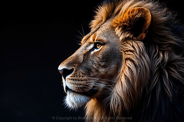 Lion Side Portrait Against Black Background