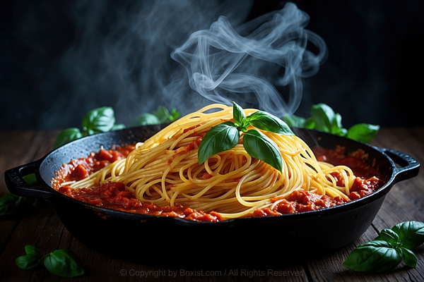 Hot Cooked Spaghetti In Cast Iron Skillet