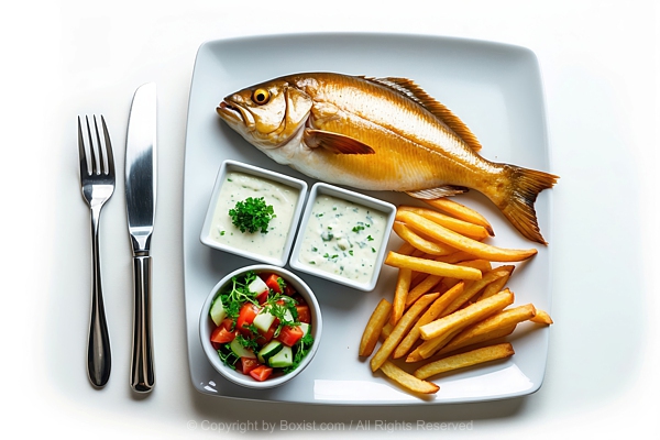 Crispy Fried Fish With Golden Fries And Fresh Salad