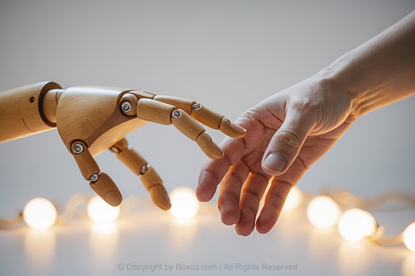 Wooden Mannequin Hand Touching Human Hand