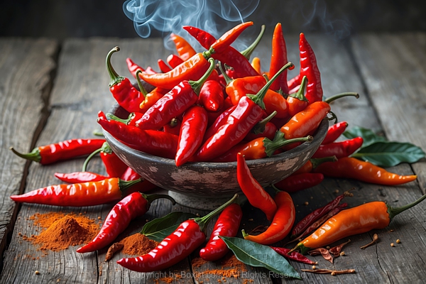 Rustic Bowl Overflowing With Vibrant Red Chili Peppers