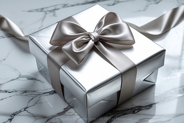 Gift Box With Silver Ribbon