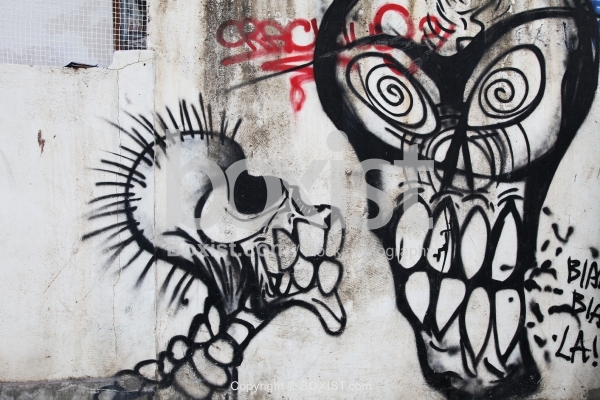 Wall With Skulls Sketch Graffiti