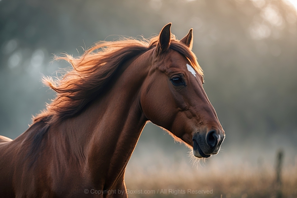 Brown Horse Side Portrait With Flowing Brown Mane