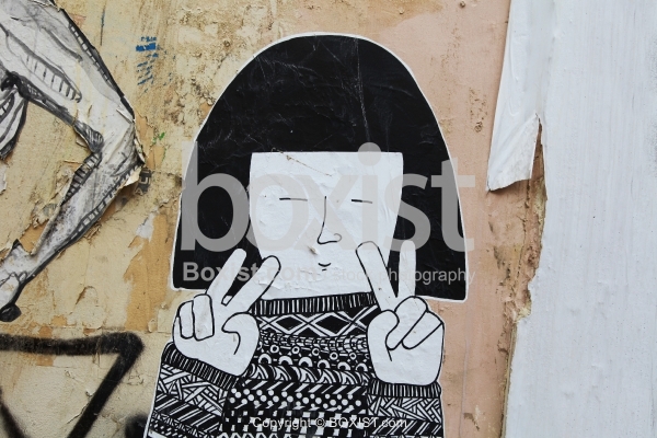 Anime Girl with V Sign Graffiti Sticker