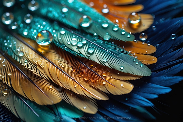 Glistening Water Droplets Rest Delicately On Vibrant Duck Feathers