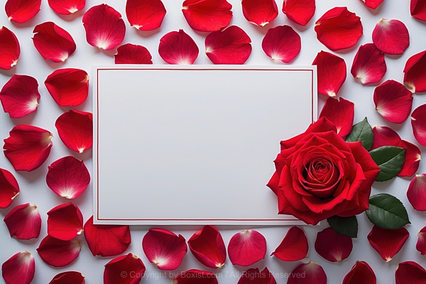 Blank Rectangular Greeting Card With Red Rose Petals