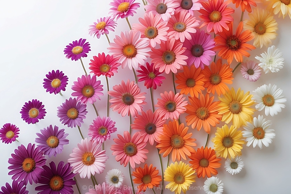Beautiful Arrangement Of Colorful Daisy Flowers On White Background
