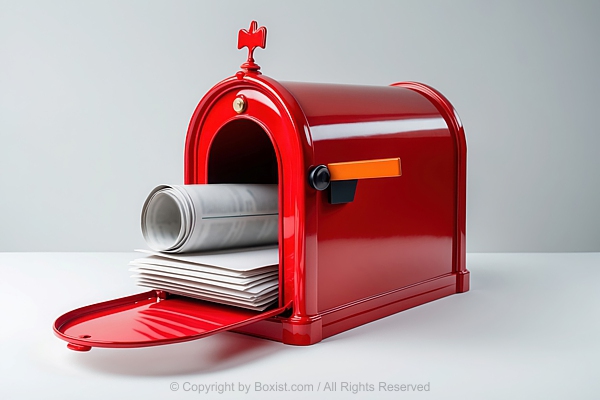 Red Mailbox Filled With Letters And Envelopes
