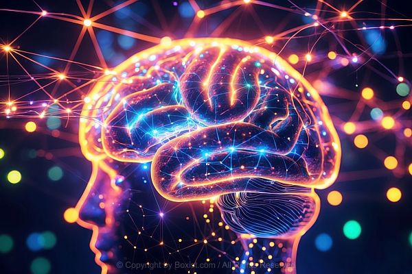Digital Representation Of Human Brain Illuminated Suggesting Intelligence And Connectivity
