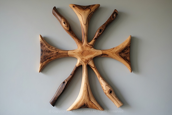 Cross Shape Made From Olive Wood On Wall