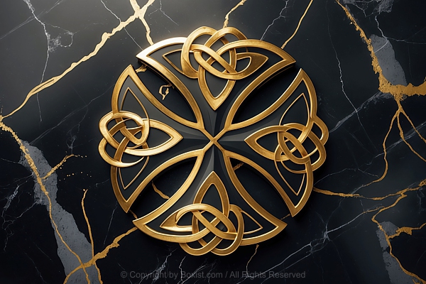 Golden Celtic Knot Cross On Black Marble