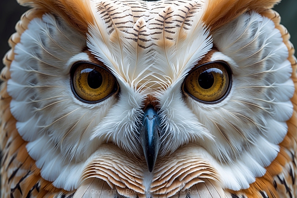 Closeup Portrait Of An Owl Piercing Eyes