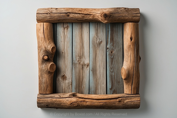 Square Wooden Frame With Natural Weathered Appearance And Wooden Planks Inside