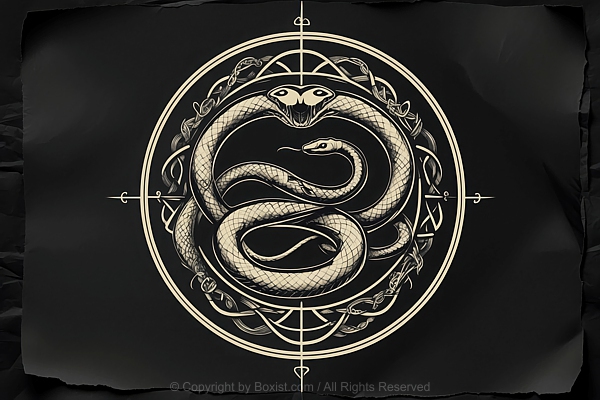 Snake Circular Symbol On Black Parchment Paper