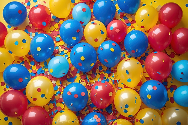Colorful Balloons With Scattered Confetti Against Yellow Background