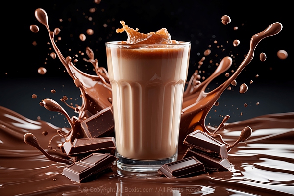 Cup With Ice Chocolate Milk Drink With Splashes Of Chocolate