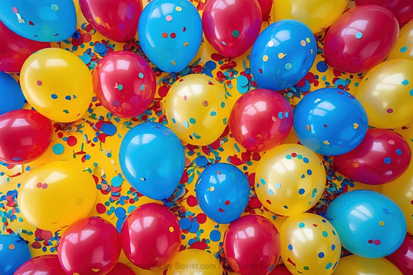 Colorful Balloons With Scattered Confetti Set Against Bright Yellow Background