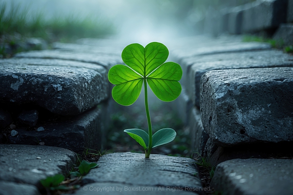 Green Leaf Sprouts From Gap Cobblestones