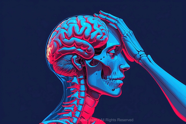 Side Profile Of A Human With Hand Is Placed On The Head Suggesting Gesture Of Pain