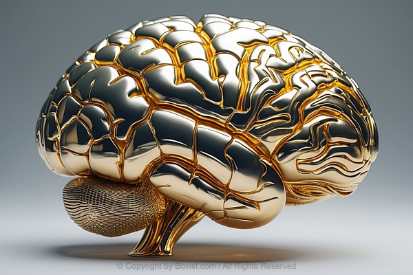 Gold Human Brain Anatomical 3D Model