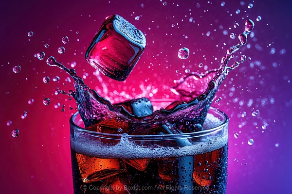 Glass Of Soda Cola With Ice Cubes Splash