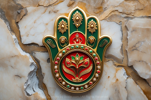Hamsa Hand With Decorative Artistic Patterns On Stone Surface