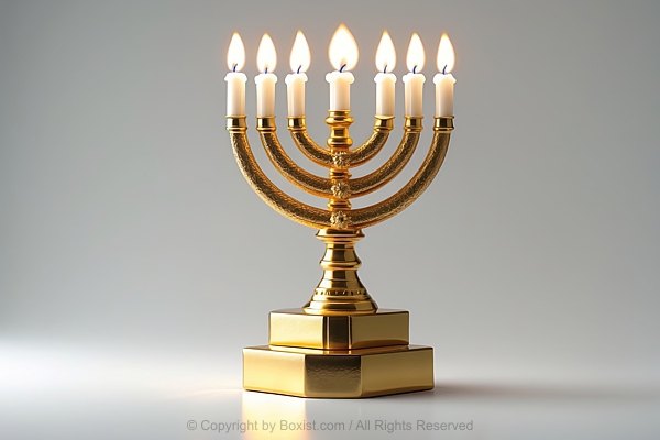 Golden Menorah 3d Design With Seven Candles Burning