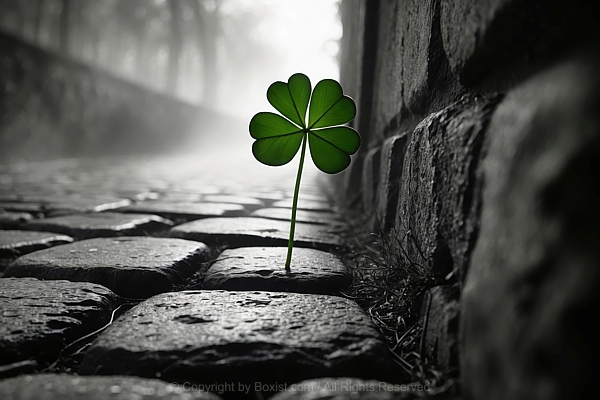 Green Shamrock Leaf Sprouts From Gap Between Cobblestones