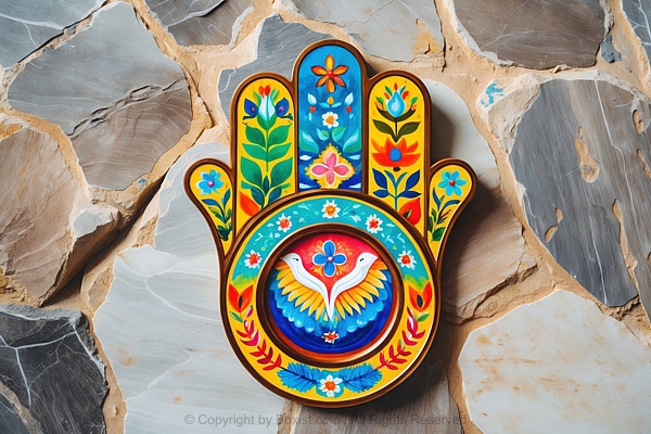 Hamsa Hand With Vivid Painting Placed On Stone Texture