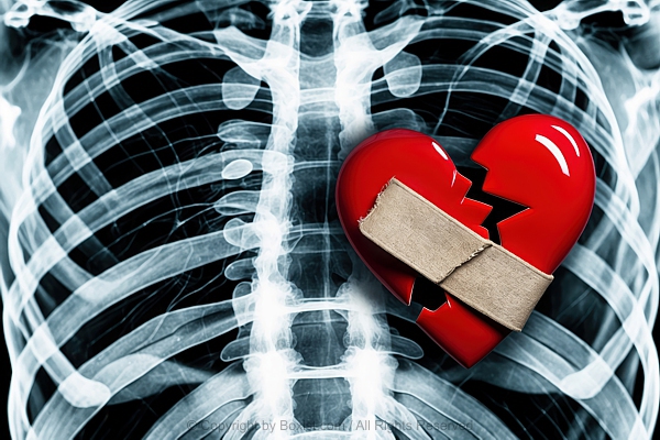 Human Chest X-Ray With Broken Love Heart And Bandage Symbolizing Healing