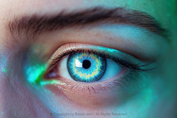 Human Eye With Light Blue Iris Featuring Intricate Patterns