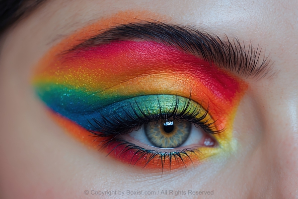 Woman Eye Showcasing Vibrant Multicolored Eyeshadow Makeup