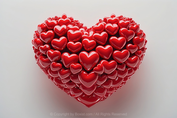 Large Heart Shape 3D Render Design Made Of Numerous Smaller Red Love Hearts