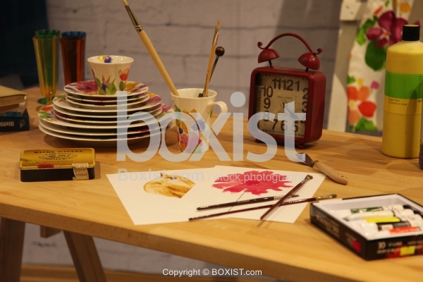 Table with Painting Equipment