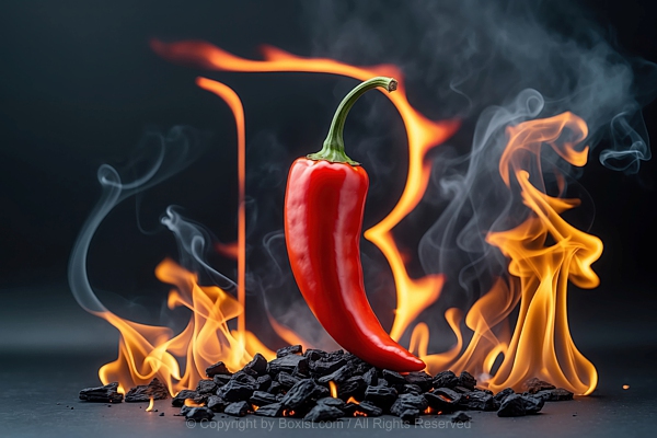 Red Chili Pepper With Smoke And Fire