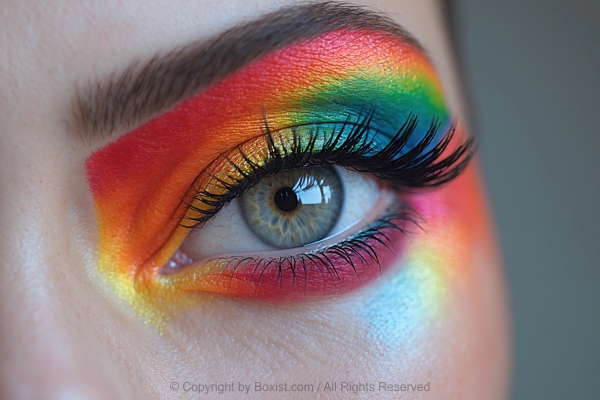 Closeup Of Beautiful Woman Eye With Vibrant Multicolored Eyeshadow Makeup