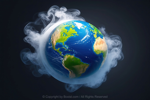 Planet Earth Surrounded With Smoke Against Black Background