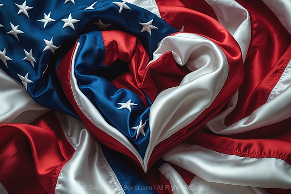 Crumpled Silk American Flag In The Shape Of Love Heart
