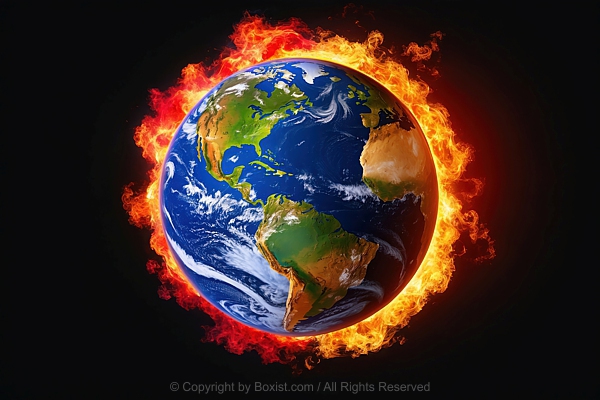Planet Earth Depicted With Vibrant Colors Being Engulfed In Flames