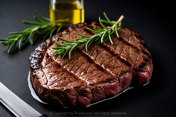 Closeup Of Grilled Steak With Rosemary And Olive Oil
