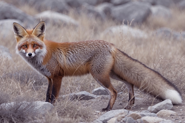 Beautiful Wild Red Fox Standing In A Natural Rocky Terrain
