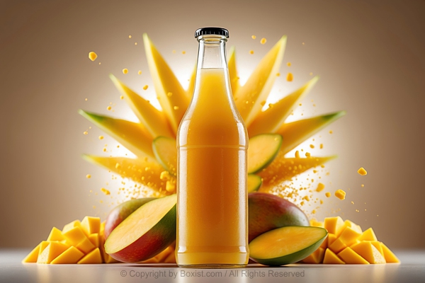 Brown Longneck Cold Glass Bottle Of Mango Juice