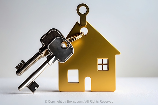 Keychain With A House Shaped Pendant And Two Keys