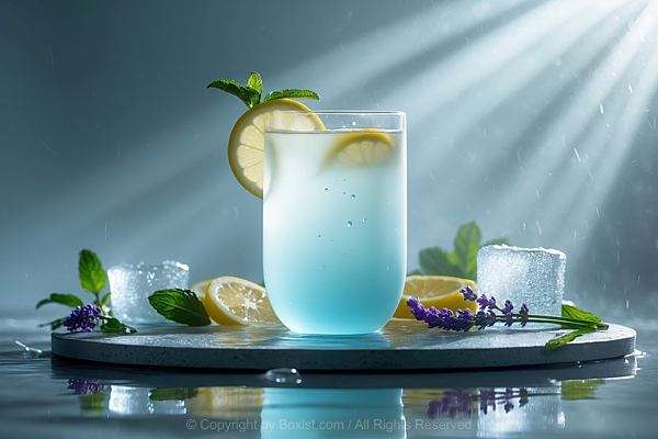 Lemon Juice In Smooth Glass With Slices Of Lemons And Mint Leaves